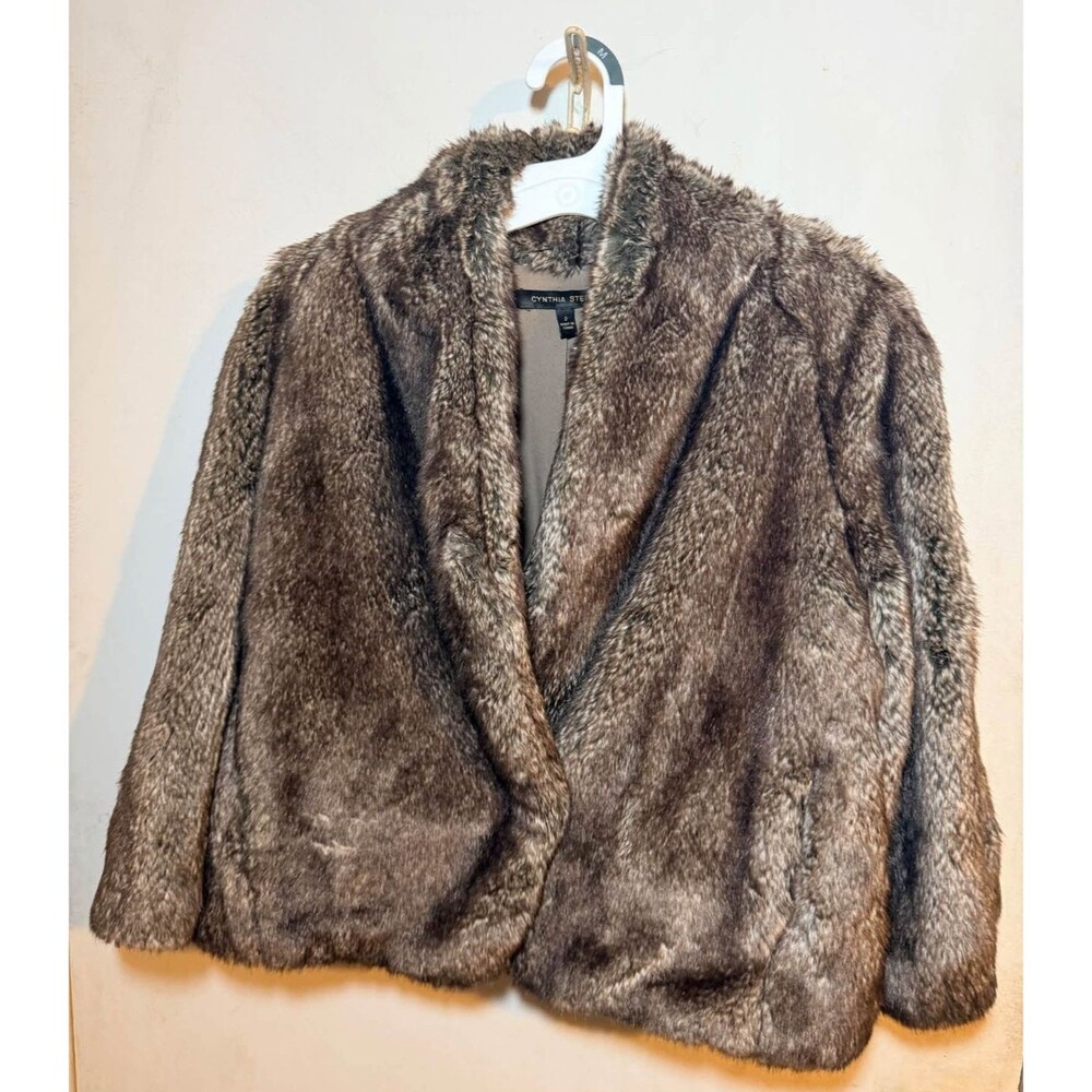 Cynthia Steffe Womens Faux Fur Jacket Size 2 Brown Open Front